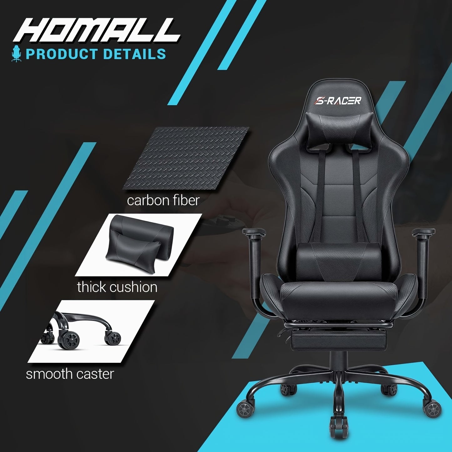 Gaming Chair Massage Office Chair High Back PU Leather Chair with Footrest