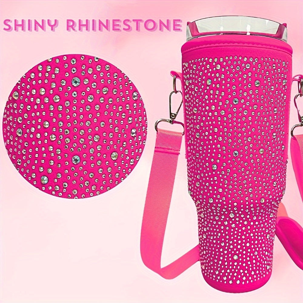 Shimmering Bling Water Bottle Carrier Bag - Perfect for Stanley 40Oz Tumbler, Features Comfortable Handle & Adjustable Strap, Premium Drinkware Accessory
