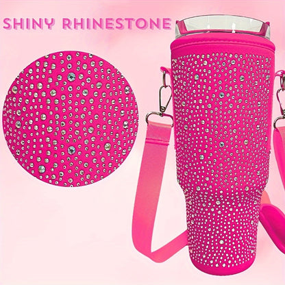 Shimmering Bling Water Bottle Carrier Bag - Perfect for Stanley 40Oz Tumbler, Features Comfortable Handle & Adjustable Strap, Premium Drinkware Accessory