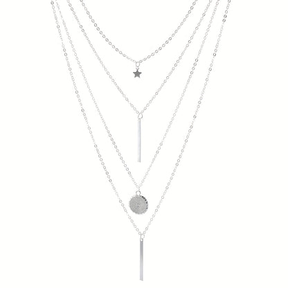 1 Fashion Layered Star Round Pendant Necklace For Women Women's Fine Jewelry Elegant Accessories Trendy