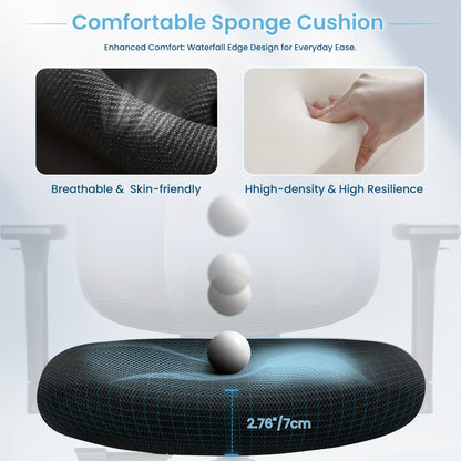 KERDOM Ergonomic Office Chair, Home Desk Chair, Comfy Breathable Mesh Task Chair, High Back Thick Cushion Computer Chair with Headrest and 3D Armrests, Adjustable Height Gaming Chair