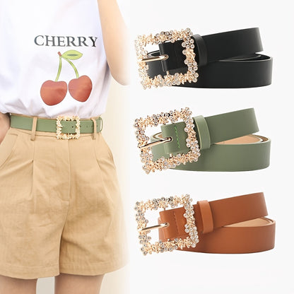 [Elegant Belt] 2023 Women's Fashion Accessory, Elegant Alloy Rhinestone Pin Buckle Belt, Versatile Dress Decorative Accessory, Casual & Sporty Style, Hand Washable - Ideal for Weekend and Festive Occasions, Weekend Casual Wea