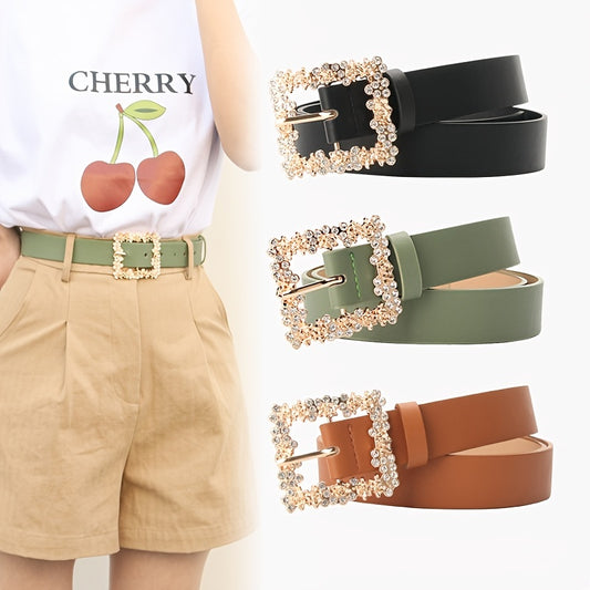 [Elegant Belt] 2023 Women's Fashion Accessory, Elegant Alloy Rhinestone Pin Buckle Belt, Versatile Dress Decorative Accessory, Casual & Sporty Style, Hand Washable - Ideal for Weekend and Festive Occasions, Weekend Casual Wea