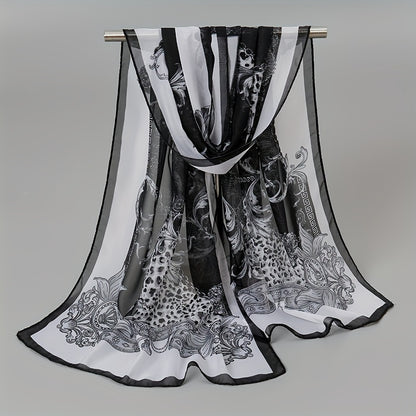 Elegant Thin Chiffon Scarf |, Animal Print, Breathable, Windproof, Decorative, Suitable for Weekend Casual, Machine Washable
