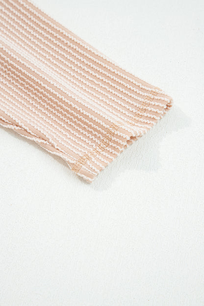 Parchment Twist Ribbed Exposed Seam Detail Long Sleeve Loose Top