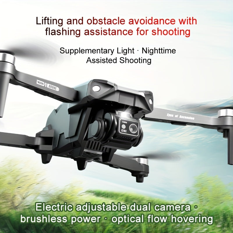 Beginner-Friendly D1 Drone with Obstacle Avoidance, Brushless Motors, Optical Flow, and Dual-Camera Electronic Control - Perfect Halloween & Christmas Gift