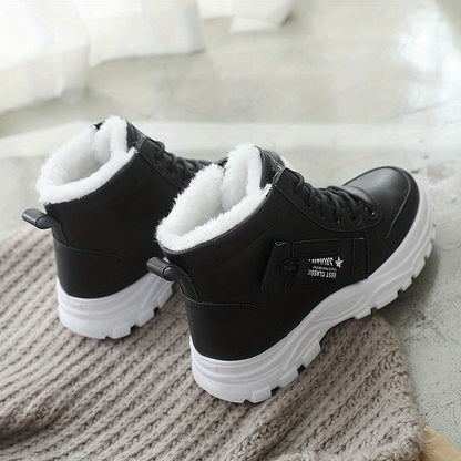 Women'S Winter High-Top Boots - Warm Fleece-Lined Ankle Boots with Thick Sole, Lace-Up Casual Style, &, Perfect for Cold Weather Comfort, Winter Boots