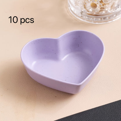 10pcs, Heart Shaped Sauce Dipping Bowls, Wheat Straw Dip Bowls, Small Plastic Appetizer Plates, Dinnerware, Home Kitchen Accessories