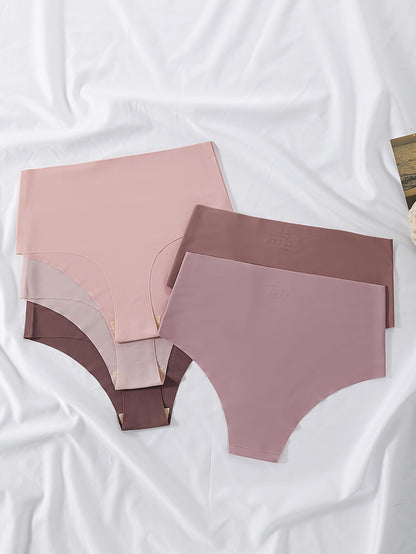 5pcs High Waist Seamless Mixed Color Panties Pack, Women's Underwear & Lingerie