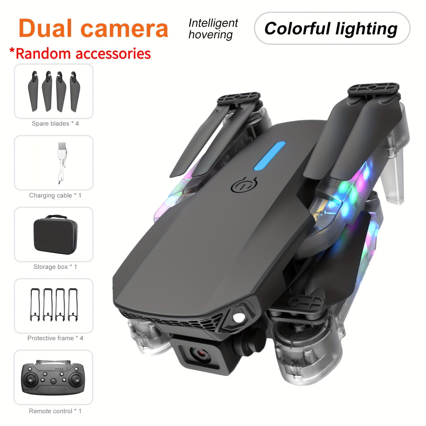 KBDFA E88 Drone - HD WIFI Helicopter with 4K Camera, Foldable Quadcopter, 1181.1inch Maximum Flight Altitude, 3m/s Speed, 5 Minute Battery Life, Black and Gray, Rechargeable Li-Polymer Battery, 1800mAh, 1181.1inch Control Ran