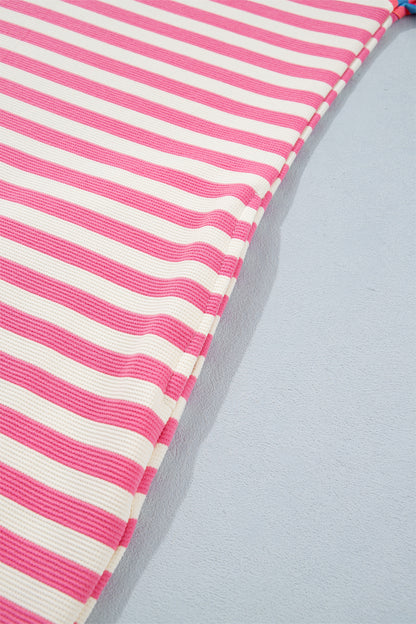 Pink Stripe Contrast Patchwork Short Sleeve T Shirt Shift Dress