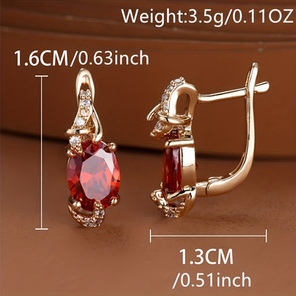 Women's 18K Gold Plated Blue Stone Stud Earrings - Elegant Round Oval Cut, Synthetic Cubic Zirconia, Copper Ear Needle - All-Season Jewelry | Trendy Design | Durable Plating