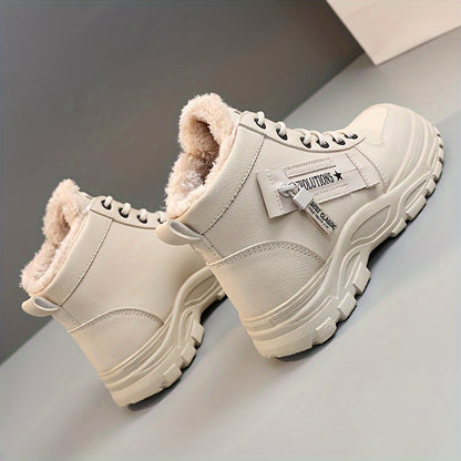Women'S Winter High-Top Boots - Warm Fleece-Lined Ankle Boots with Thick Sole, Lace-Up Casual Style, &, Perfect for Cold Weather Comfort, Winter Boots
