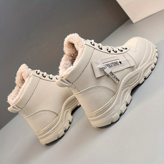 Women'S Winter High-Top Boots - Warm Fleece-Lined Ankle Boots with Thick Sole, Lace-Up Casual Style, &, Perfect for Cold Weather Comfort, Winter Boots