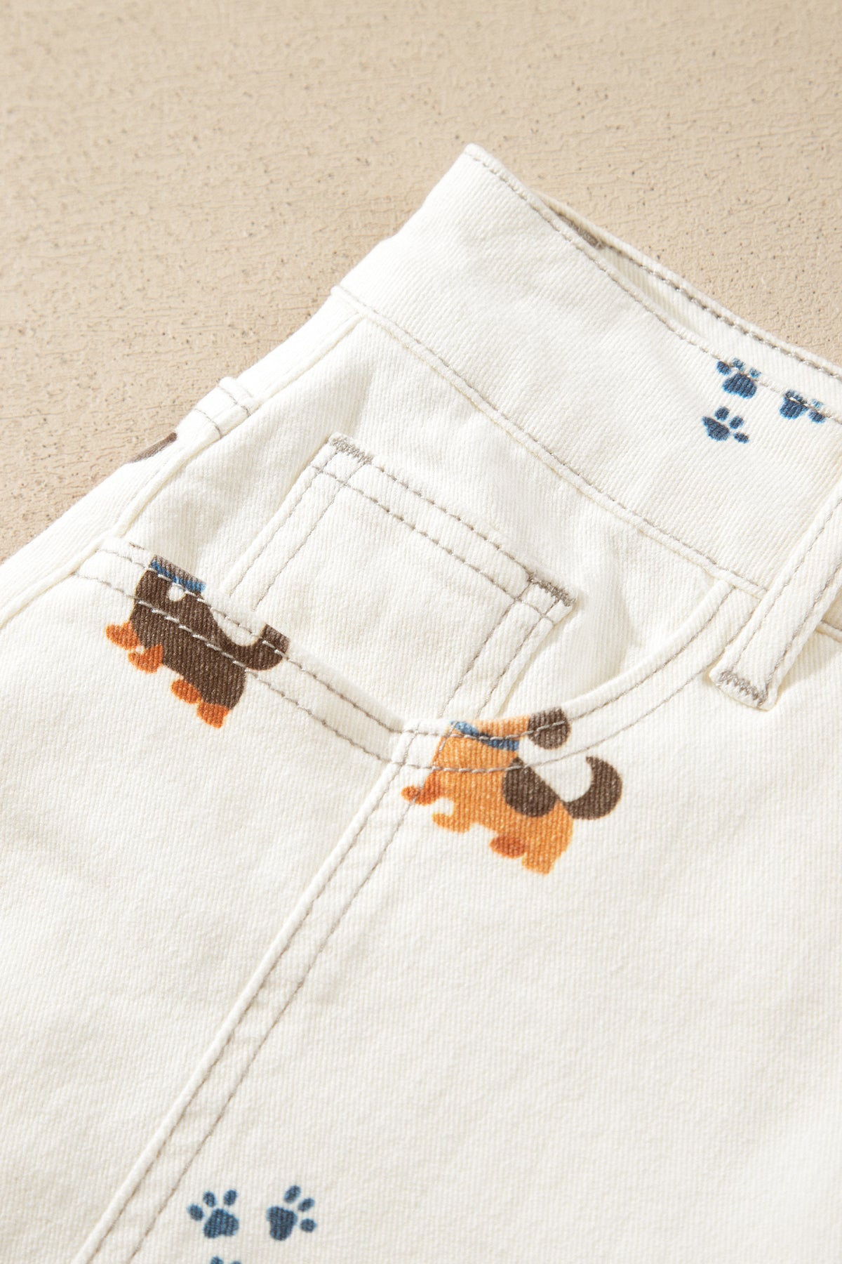 White Abstract Dog Print Wide Leg Full-Length Jeans