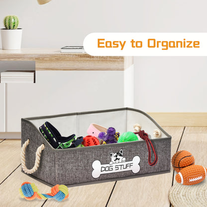 Collapsible Fabric Dog Toy Box And Storage Bin with Handle - Trapezoid Basket Chest Organizer for Pet Toys, Blankets And Accessories