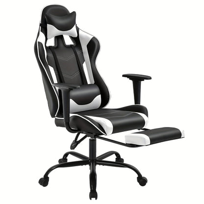 Ergonomic Office Gaming Chair, Video Game Chair with Footrest and Massage Lumbar Support, Ergonomic Computer Chair Height Adjustable with Swivel Seat and Headrest, White