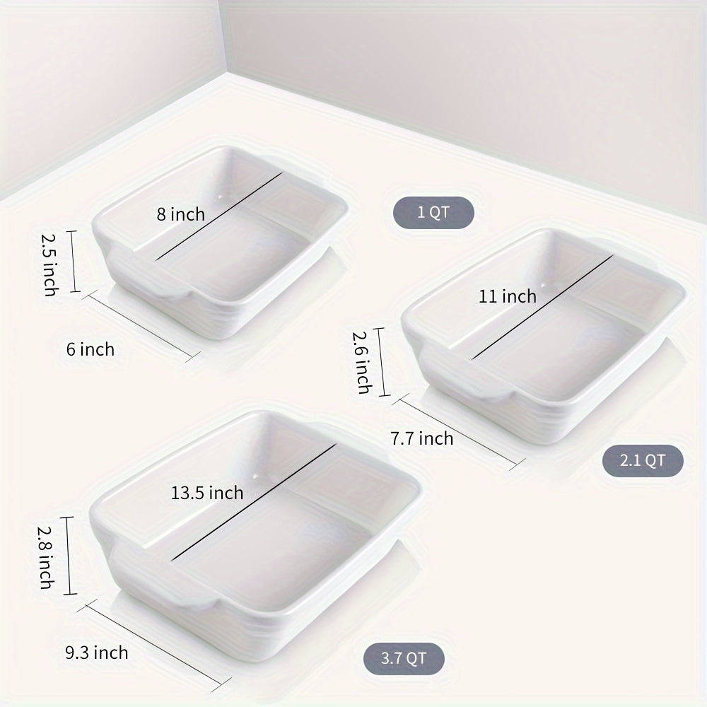 KOOV Bakeware Set, Ceramic Baking Dish Set, Rectangular Casserole Dish Set, lasagna Pan, Baking Pans Set for Cooking, Cake Dinner, Kitchen, 9 x 13 Inches, 3-Piece (Set of 3, White)