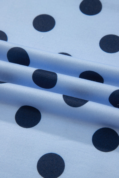 Blue Color Block Trim Polka Dot Casual Tee