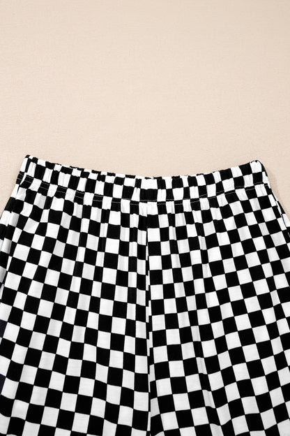 Black Checkered Print Half Sleeve Tee 2pcs Lounge Pant Set