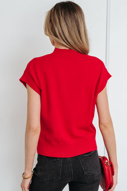 Pink Valentine Heart Graphic Cropped Short Sleeve Sweater
