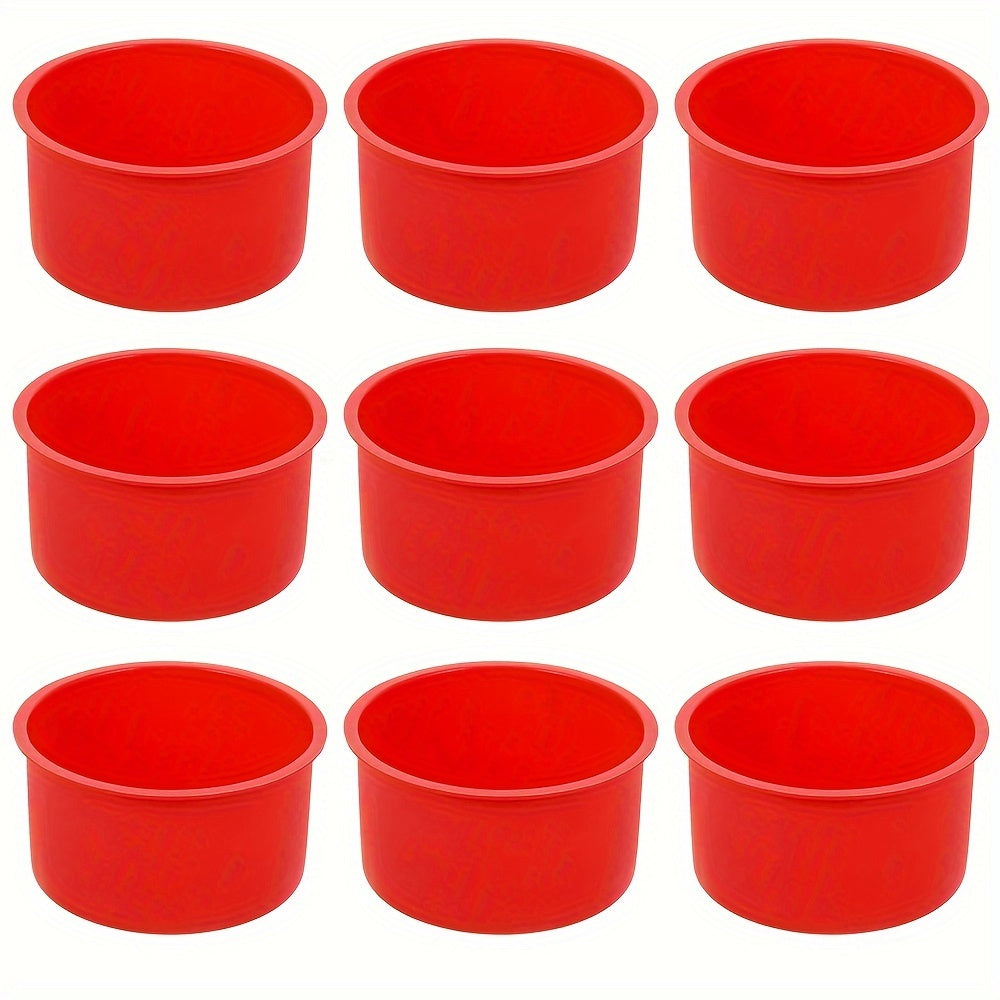 9pcs Silicone Mini Cake Molds Set, 4 Inch Red Round Baking Pan Non-Stick Silicone Baking Molds Bakeware Pan Reusable Cake Pans for Chiffon Mousse, Cupcake, Layer Cake, Cheese Cake, Rainbow Cake