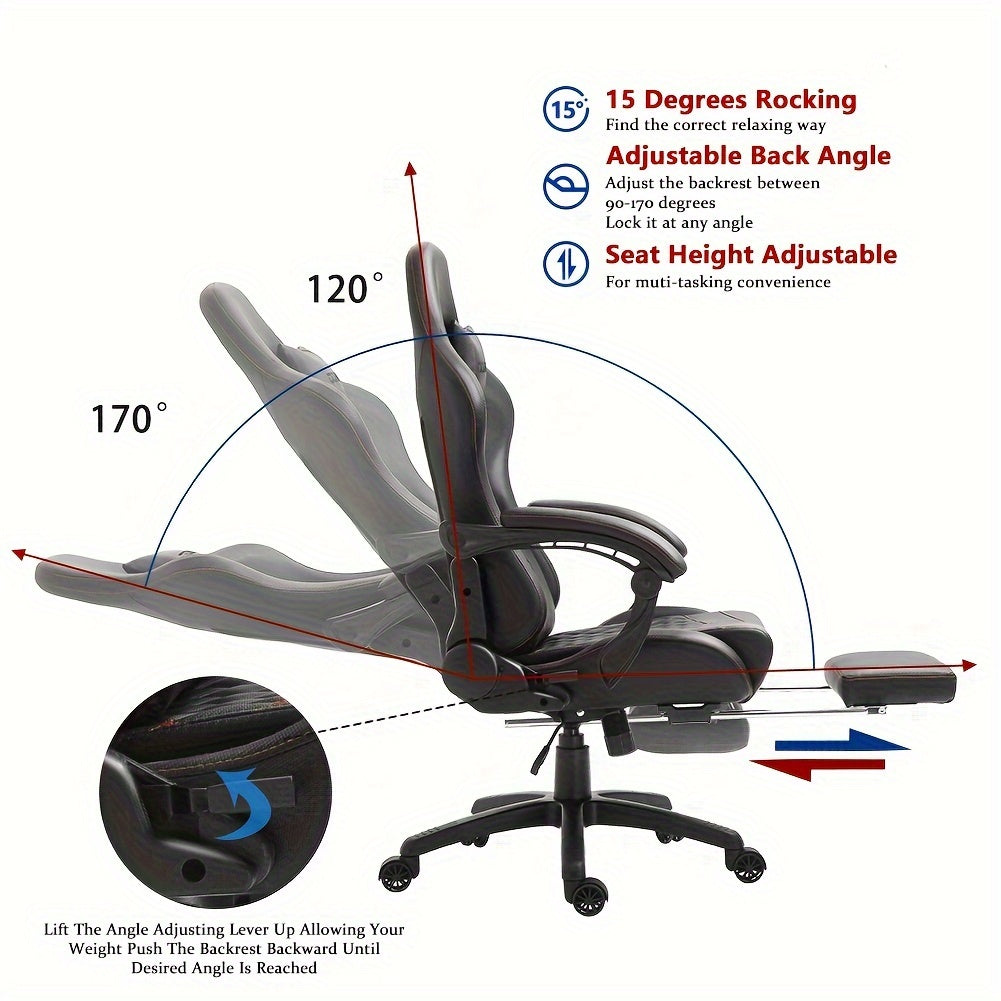 Dowinx Gaming Chair Office Desk Chair with Massage Lumbar Support, Vintage Style Task Chair PU Leather E-Sports Gamer Chair with Retractable Footrest