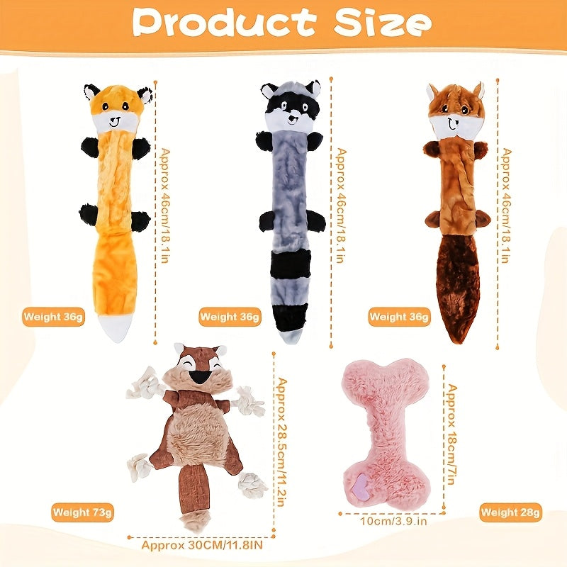 5pcs Durable Crinkle Squeaky Pet Toys - Plush Stuffless Toys for Small, Medium, Large Dogs, Teething-Friendly for Aggressive Chewers, Stimulating Puppy Toys for Boredom, Interactive Play, And Mental Stimulation