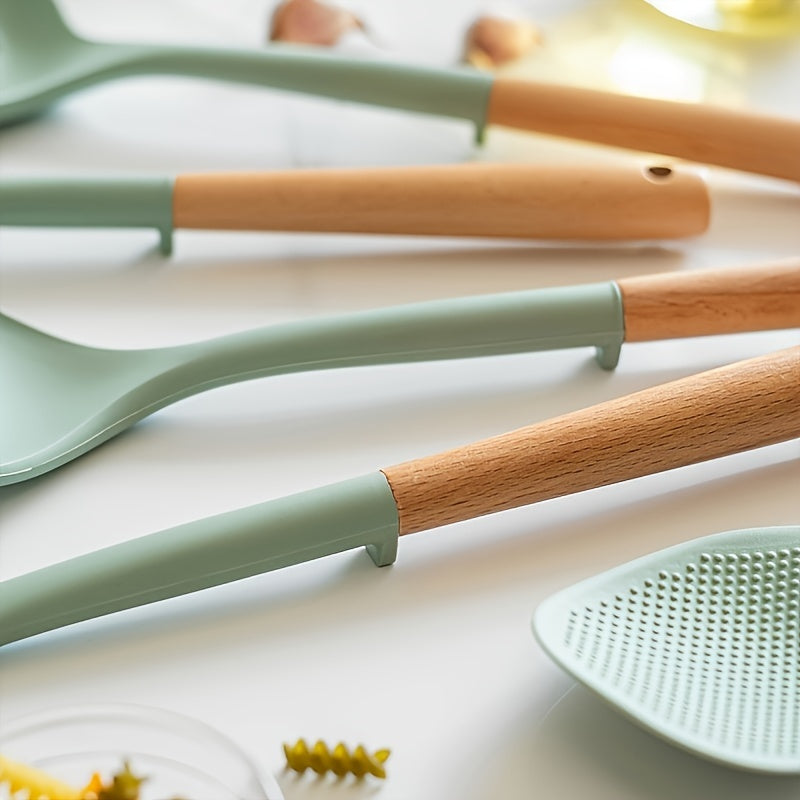 Silicone Kitchen Utensil Set - Long Handle Spatula & Soup Ladle, Non-Stick Cooking Tools for Home and Restaurant Use