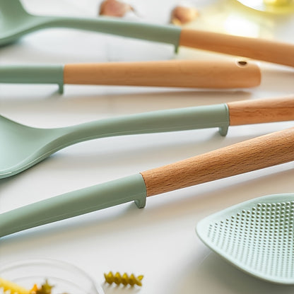 Silicone Kitchen Utensil Set - Long Handle Spatula & Soup Ladle, Non-Stick Cooking Tools for Home and Restaurant Use