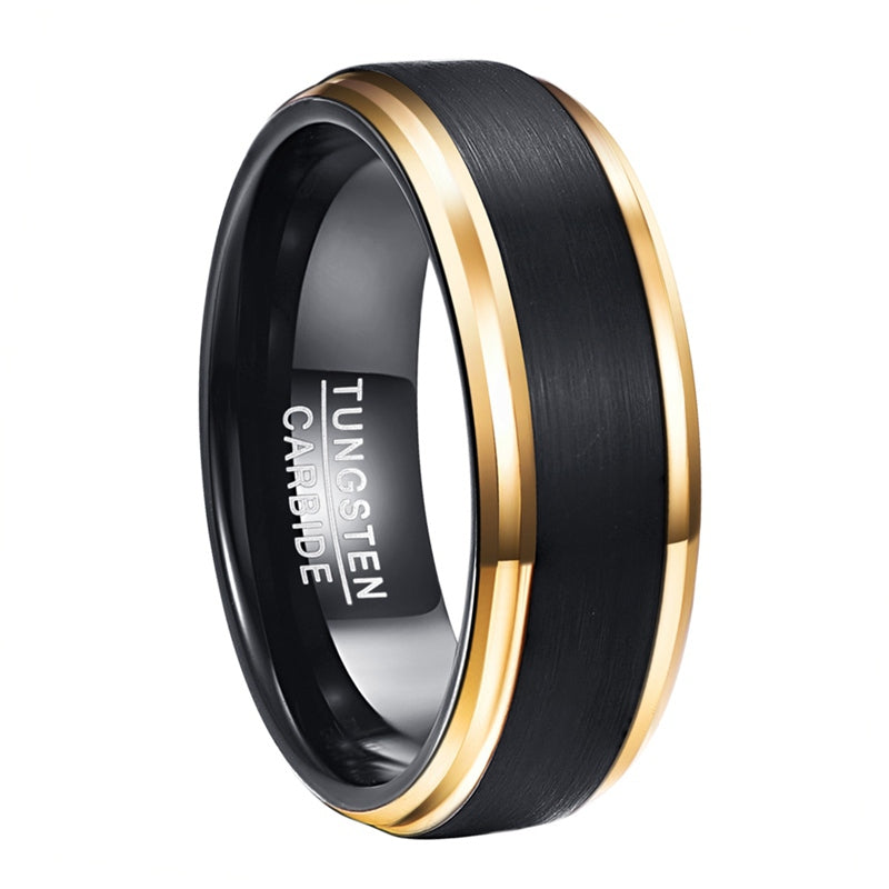 [Golden Tungsten Ring] Golden Tungsten Ring | 8mm width, Vacuum plating, Black matte surface, Men's, USA size 7-15