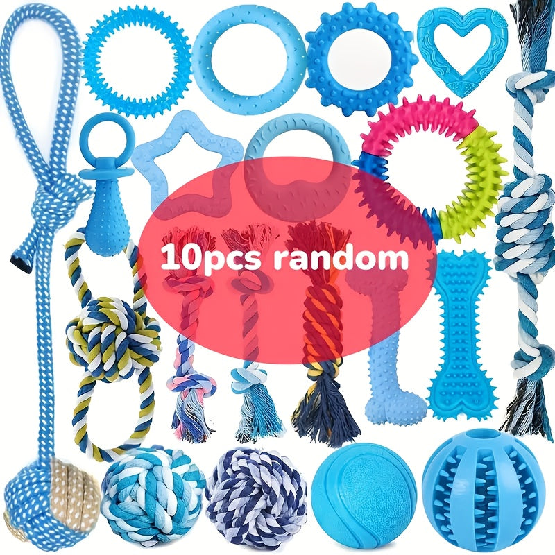 6/10/15pcs Random Style and Color Dog Chew Toys, Pet Toys for Teething, Entertainment, and Interaction, Puppy Chew Toy Pack with Knots, Rope Balls, and Spike Rings, Ideal Gift for Small Dogs