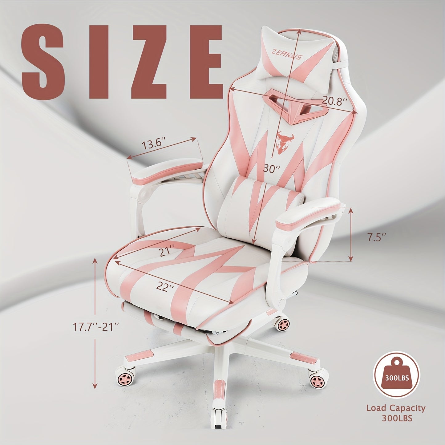 ZEANUS Pink Gaming Chair for Adults & Girls - Ergonomic High Backrest with Massage, Reclining Swivel Office Computer Chair, Racing Style Design with Footrest & Adjustable Armrests, Metal Frame & Soft Foam Padding, Bright Pink