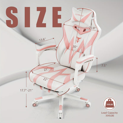 ZEANUS Pink Gaming Chair for Adults & Girls - Ergonomic High Backrest with Massage, Reclining Swivel Office Computer Chair, Racing Style Design with Footrest & Adjustable Armrests, Metal Frame & Soft Foam Padding, Bright Pink
