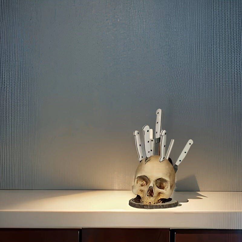 1pc Skull Knife Holder Kitchen Storage Rack Home Decor Resin Craft Party Supplies Quirky Decoration