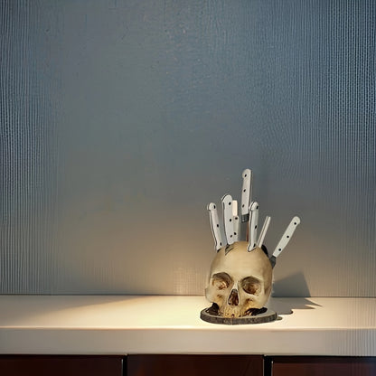 1pc Skull Knife Holder Kitchen Storage Rack Home Decor Resin Craft Party Supplies Quirky Decoration