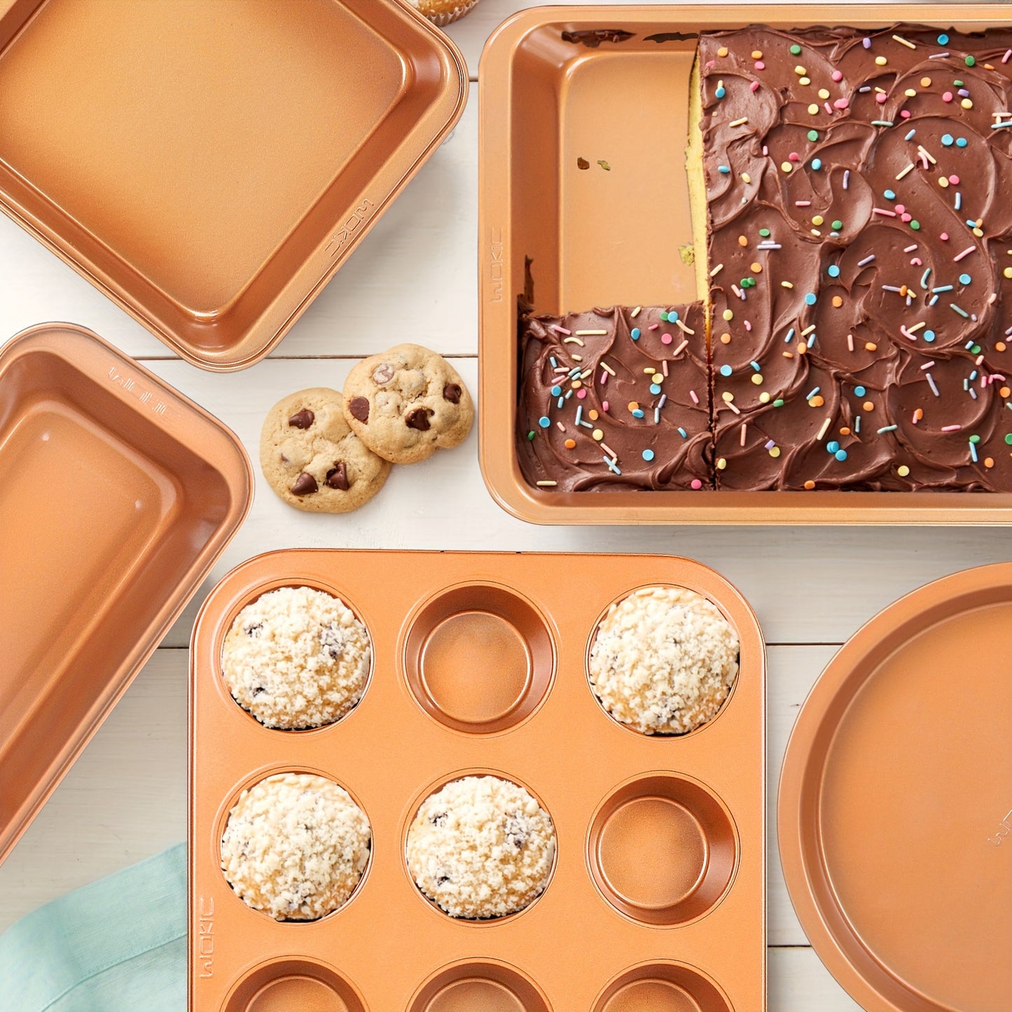 7pcs Nonstick Bakeware Set, Baking Pan Organization Set With Round & Square Cake Pans, Loaf Pan, Muffin Pan, Roasting Pan, And Ultrathick Muffin Baking Pan. Dishwasher Safe, Easy Clean
