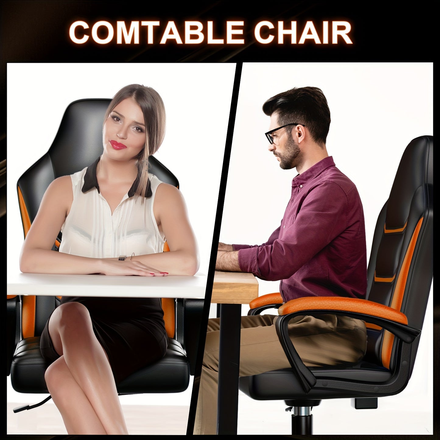 Ergonomic Computer Gaming Chair, Home Office Desk with PU Leather Lumbar Support, Height Adjustable Big and Tall Video Game, Swivel Wheels for Adults, Orange