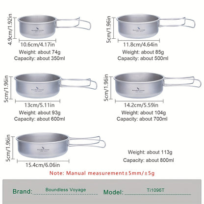 5pcs/set, Titanium Bowl And Pot Set, Foldable Camping Frying Pan, Portable Cookware Set For Outdoor Camping Picnic Cooking