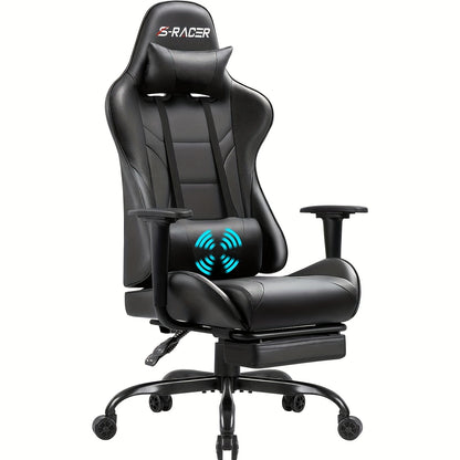 Gaming Chair Massage Office Chair High Back PU Leather Chair with Footrest