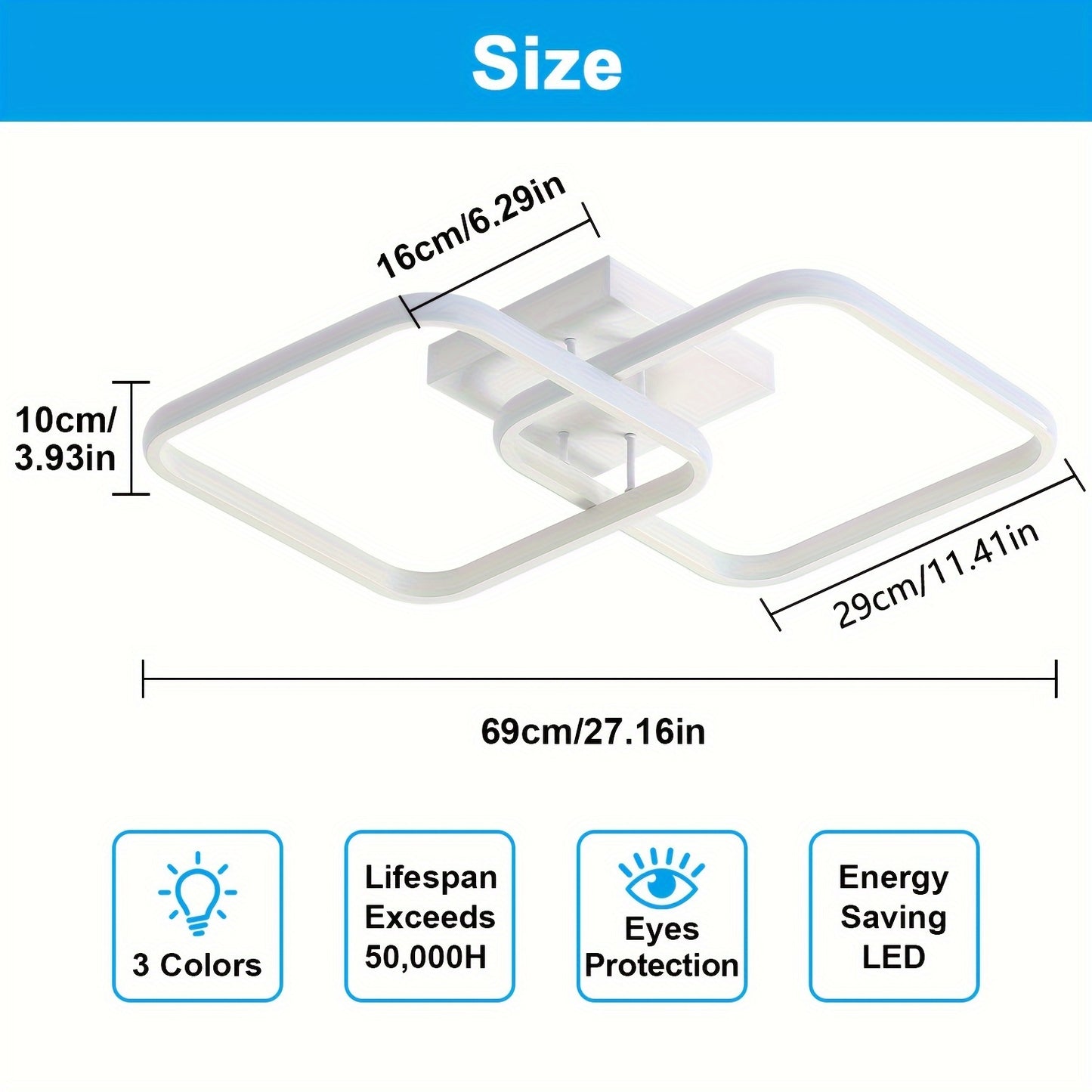 Modern Square Ceiling Light, LED Chandeliers, Aluminum Ceiling Light For Kitchen Dining Room Living Room Studio Office, 3000-6000K, Diameter Of Square Frame 11.42inch