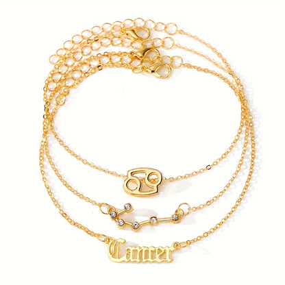 3 Pieces/ Set Golden Zodiac Anklets Set, Bohemian Elegant Ladies Multi-Piece Chain, Fashion Astrological Sign Charms For Women