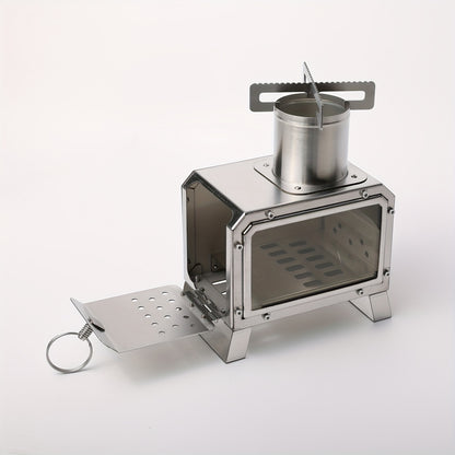1pc Multi-functional Portable Stainless Steel Wood Stove, Lightweight Camping Cookware For Outdoor Picnic And Camping