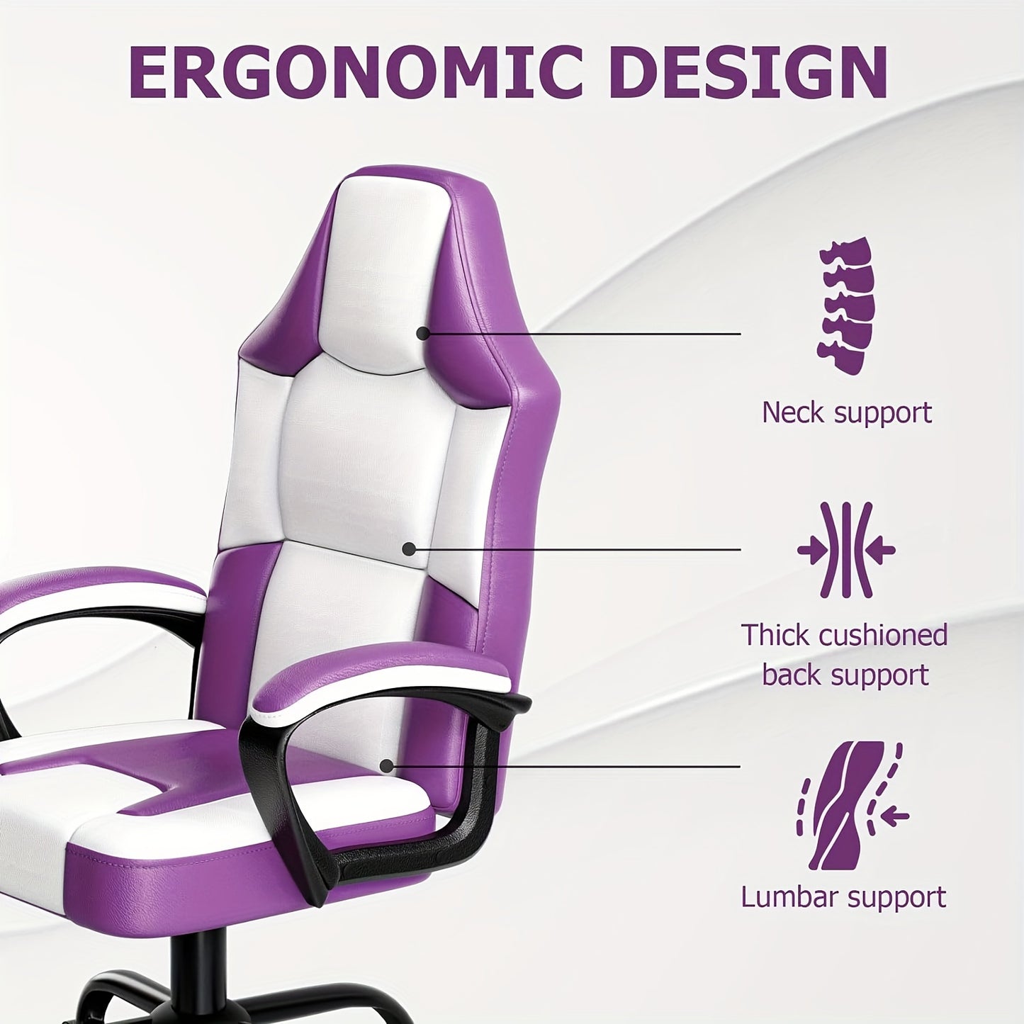 Gaming Chair Office Chair, PU Leather High Back Adjustable Swivel Gamer Chair, Big and Tall Computer Chair for Adults, Purple