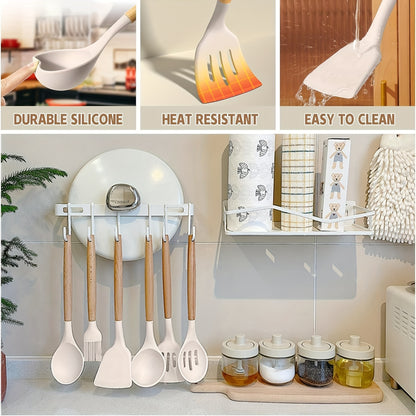 33pcs Silicone Kitchen Utensil Set with Stand - Non-Stick, Heat Resistant Cooking Tools & Gadgets with Wooden Handles