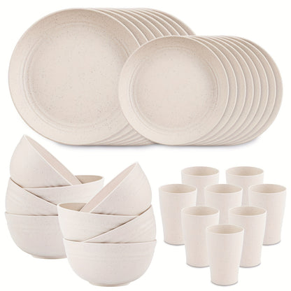 32pcs Vibrant Wheat Straw Round Dinnerware Set - Microwave & Dishwasher Safe, Unbreakable, Lightweight, Reusable - Perfect for 4th of July, Christmas, Halloween, Thanksgiving Celebrations with Family and Friends