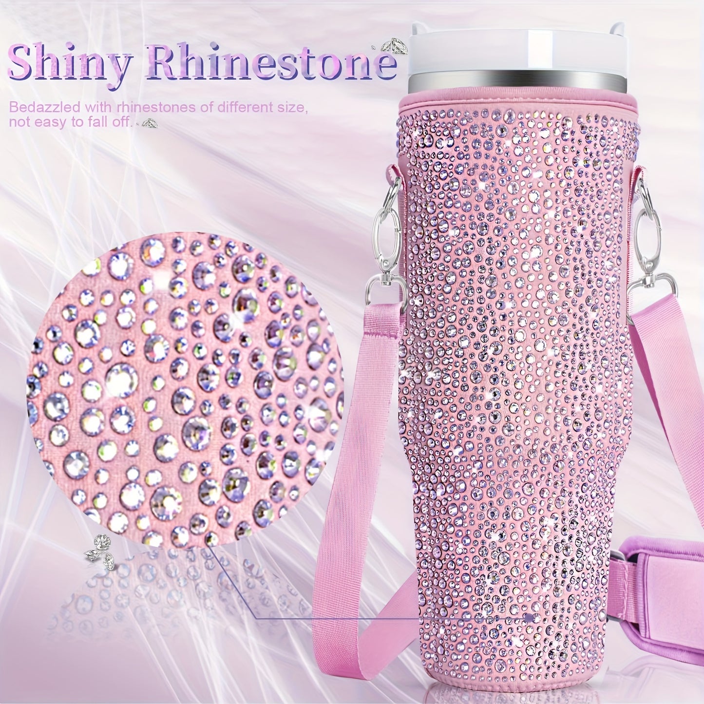 Shimmering Bling Water Bottle Carrier Bag - Perfect for Stanley 40Oz Tumbler, Features Comfortable Handle & Adjustable Strap, Premium Drinkware Accessory