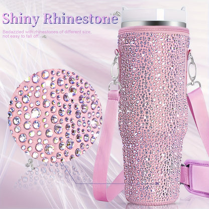 Shimmering Bling Water Bottle Carrier Bag - Perfect for Stanley 40Oz Tumbler, Features Comfortable Handle & Adjustable Strap, Premium Drinkware Accessory