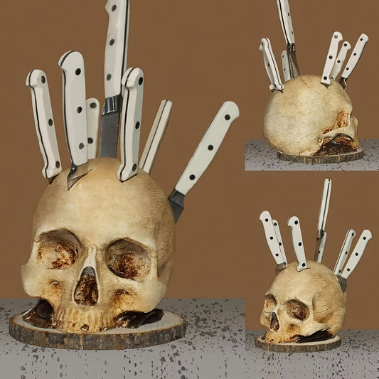 1pc Skull Knife Holder Kitchen Storage Rack Home Decor Resin Craft Party Supplies Quirky Decoration