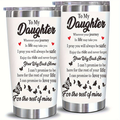 1pc, Personalized "To My Daughter" Insulated Stainless Steel Water Bottle - 20oz, Keeps Drinks Hot/Cold, Durable, Leak-Proof, BPA-Free, Summer/Winter Drinkware, Outdoor Travel Accessory, Unique Valentine's Day Gift for Girls